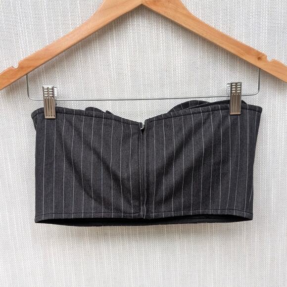 AFRM Charcoal White Pinstripe KIKO Strapless Crop Top, size S - Picture 2 of 7